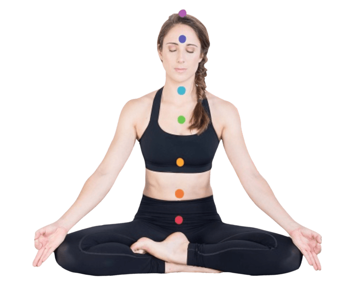 How-to-unblock-chakras A young woman sits in an easy seated position and activates blocked chakras in the body.