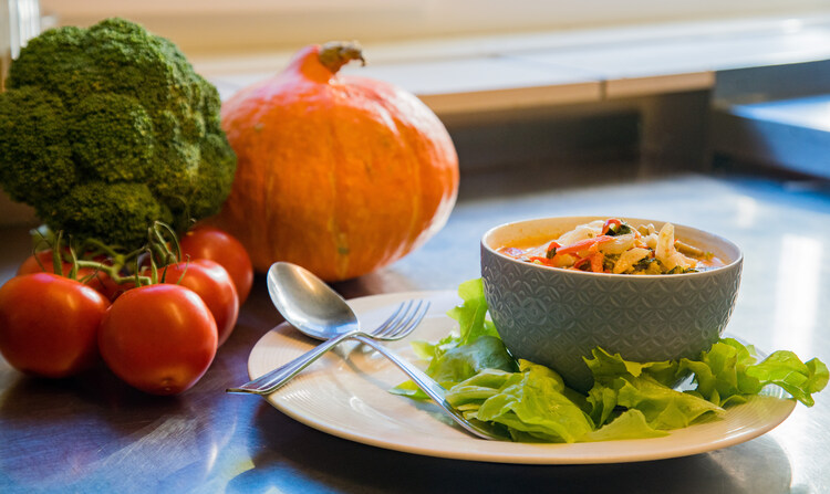 Balanced holistic diet with soup and salad