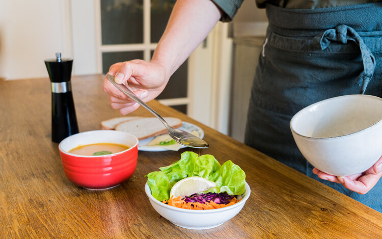 Holistic nutritionist prepares a healthy, balanced meal 