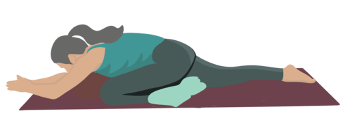 A woman uses a cushion for support in Pigeon Pose Variation (Supta Eka Pada Kapotasana) 