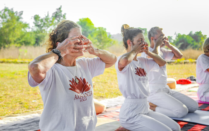 Yoga students practice different types of pranayama