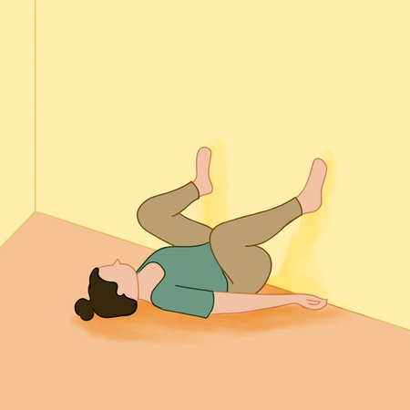 Yoga poses using wall - Reclined Squat Pose at the Wall Yoga poses using wall - Reclined Squat Pose at the Wall
