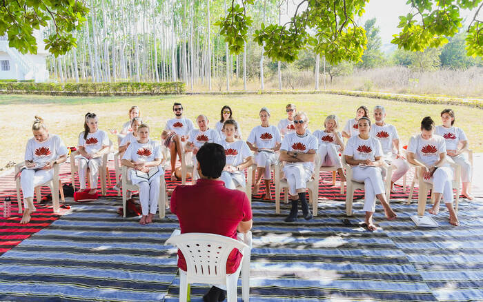 Brainstorming the yoga business idea with the creative team and other practitioners