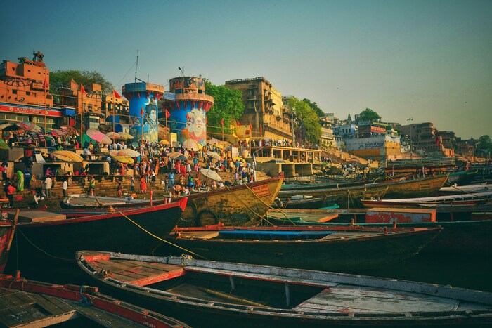 Boats on the Ganges River in Varanasi Boats on the Ganges River in Varanasi