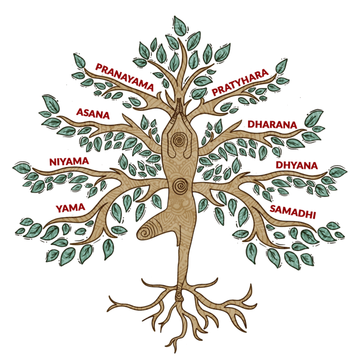 Illustrated tree of Patanjali’s eight limbs of yoga (Ashtanga Yoga) Illustrated tree of Patanjali’s eight limbs of yoga (Ashtanga Yoga)