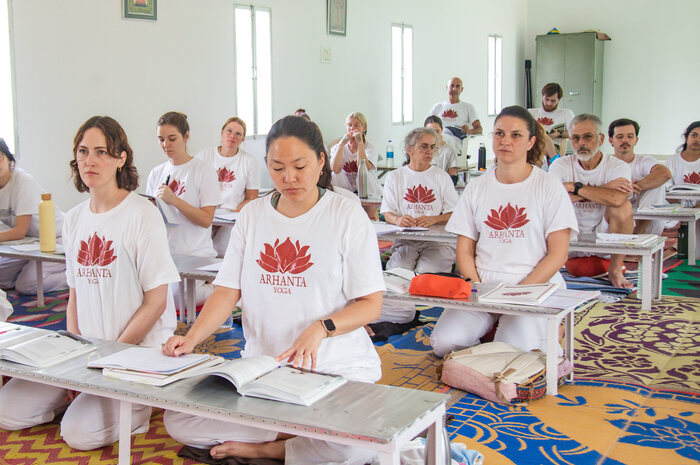 Yoga students on a winter yoga teacher training in India Yoga students on a winter yoga teacher training in India