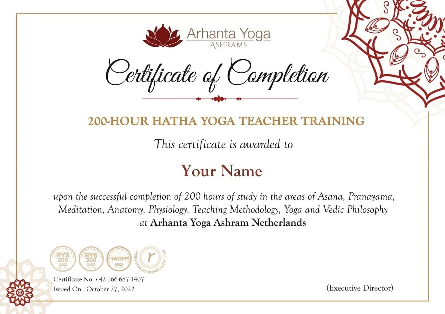 200-Hour Hatha Yoga Teacher Training Certificate