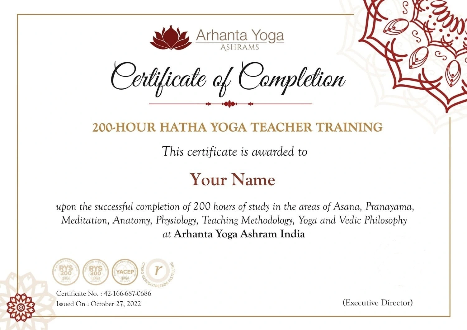200 Hour Hatha Yoga Teacher Training Certificate