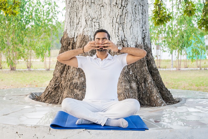 Practicing Bhramari Pranayama in Shanmukhi Mudra